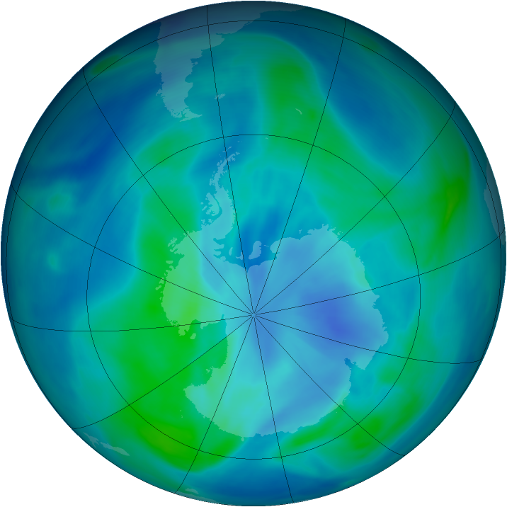 Antarctic ozone map for 09 March 2005